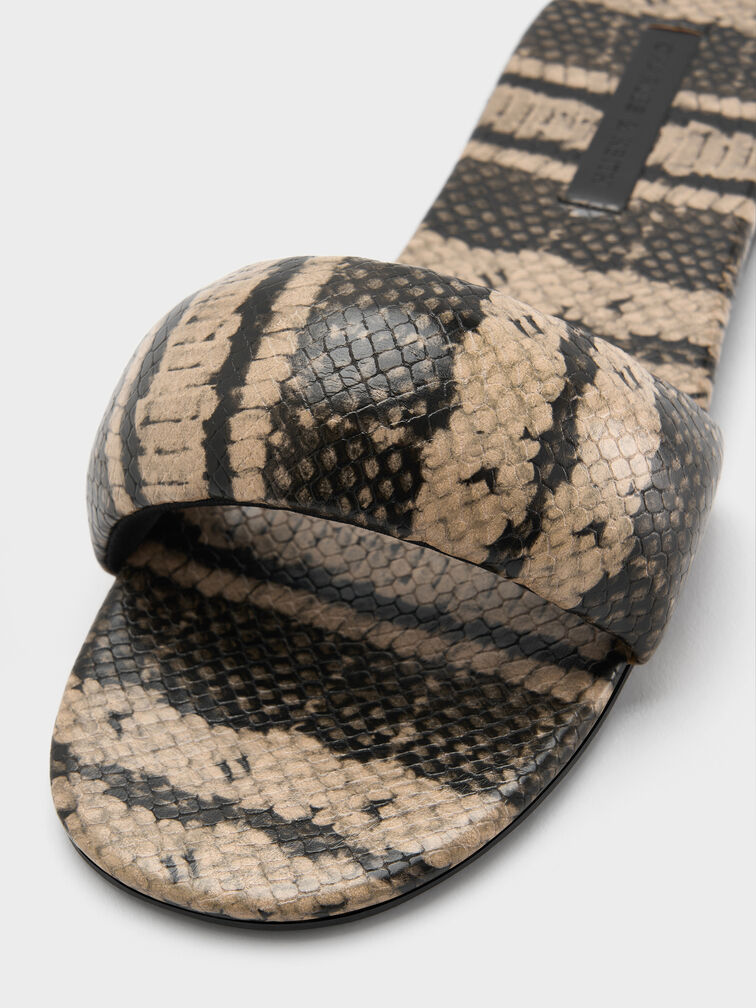 Snake-Print Slide Sandals, Animal Print Natural, hi-res