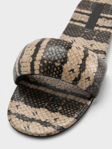 Snake-Print Slide Sandals, Animal Print Natural, hi-res