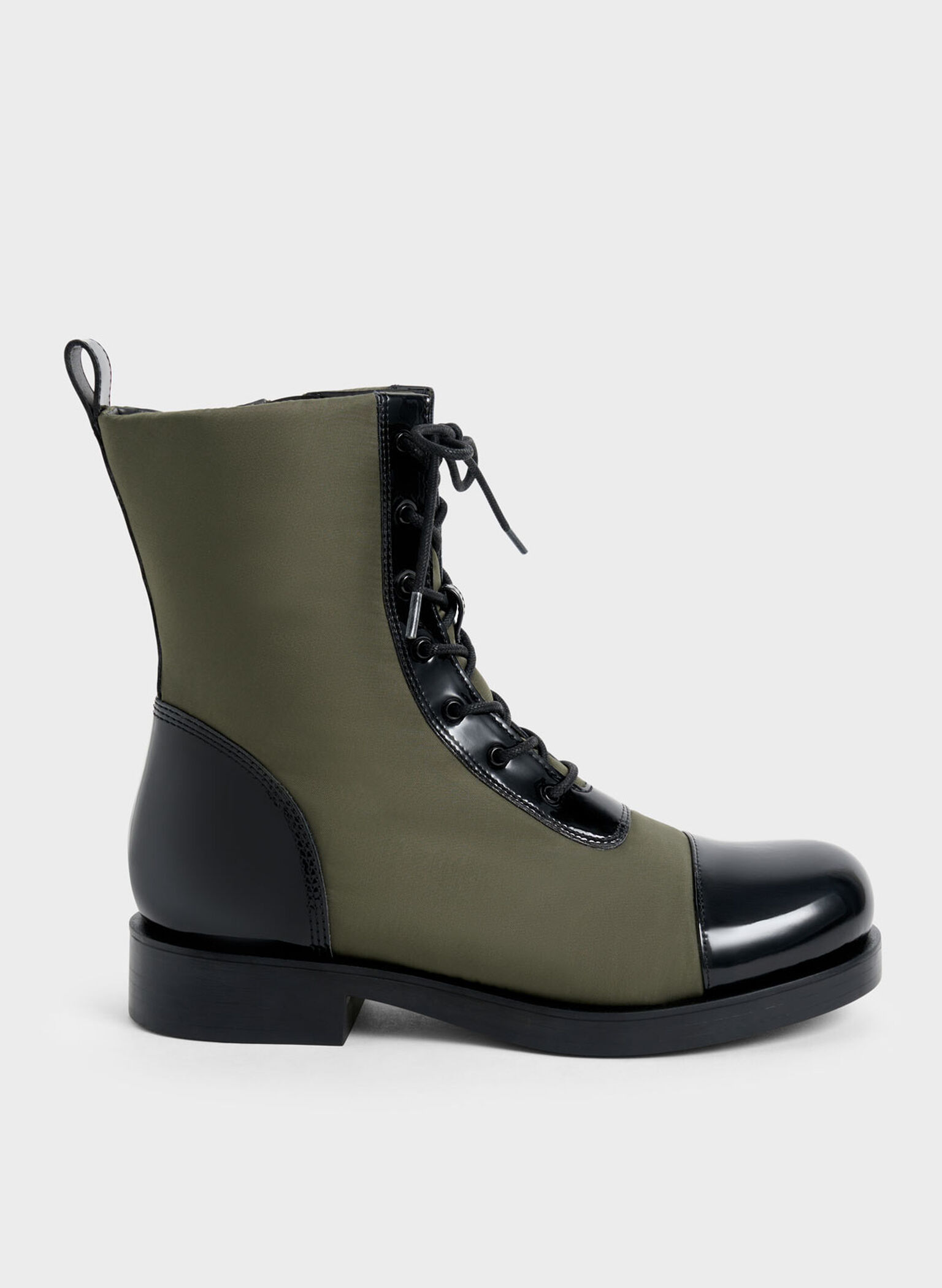 Nylon & Patent Combat Boots, Olive, hi-res