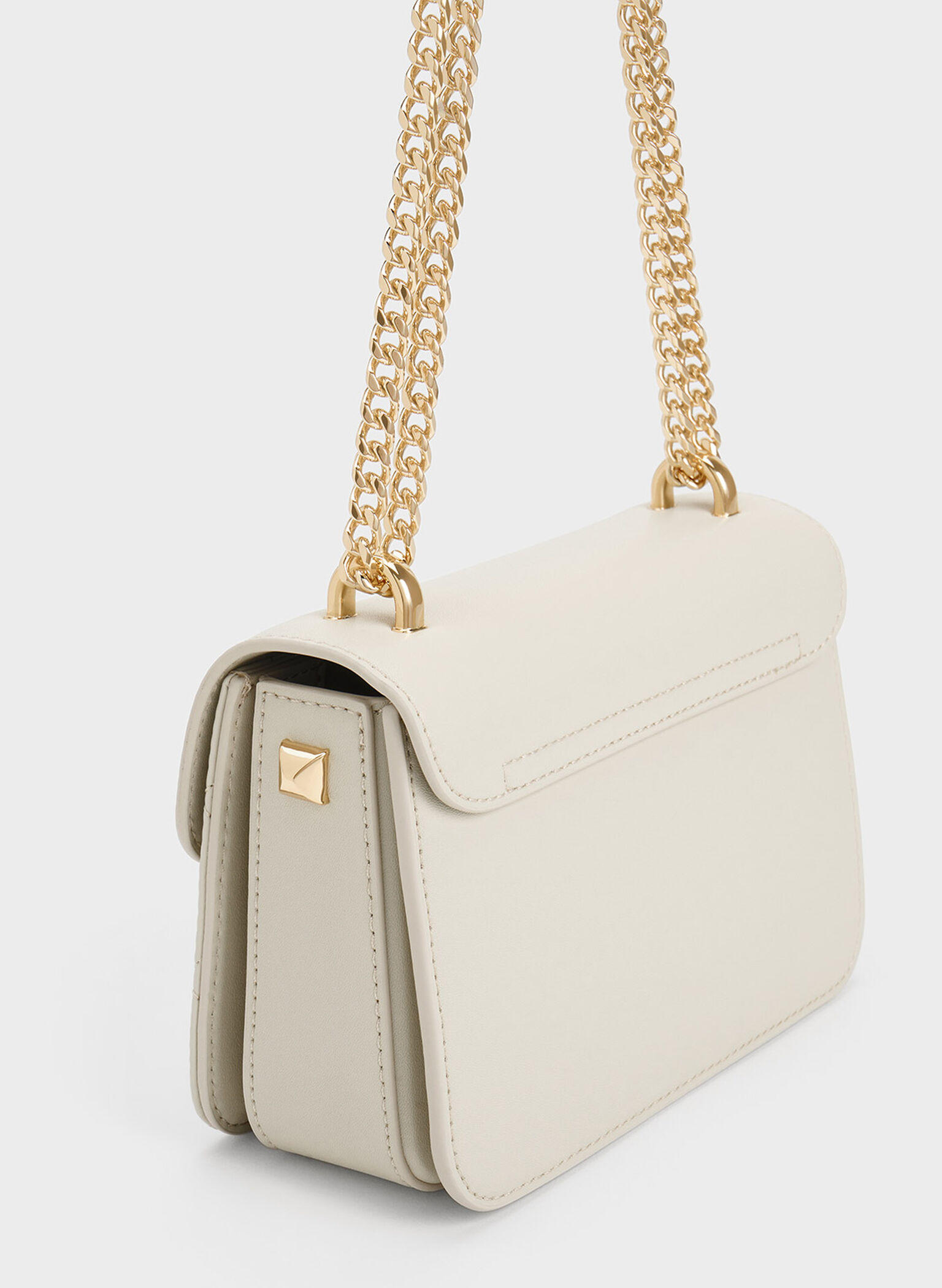 Quilted Push-Lock Chain-Handle Bag, Ivory, hi-res