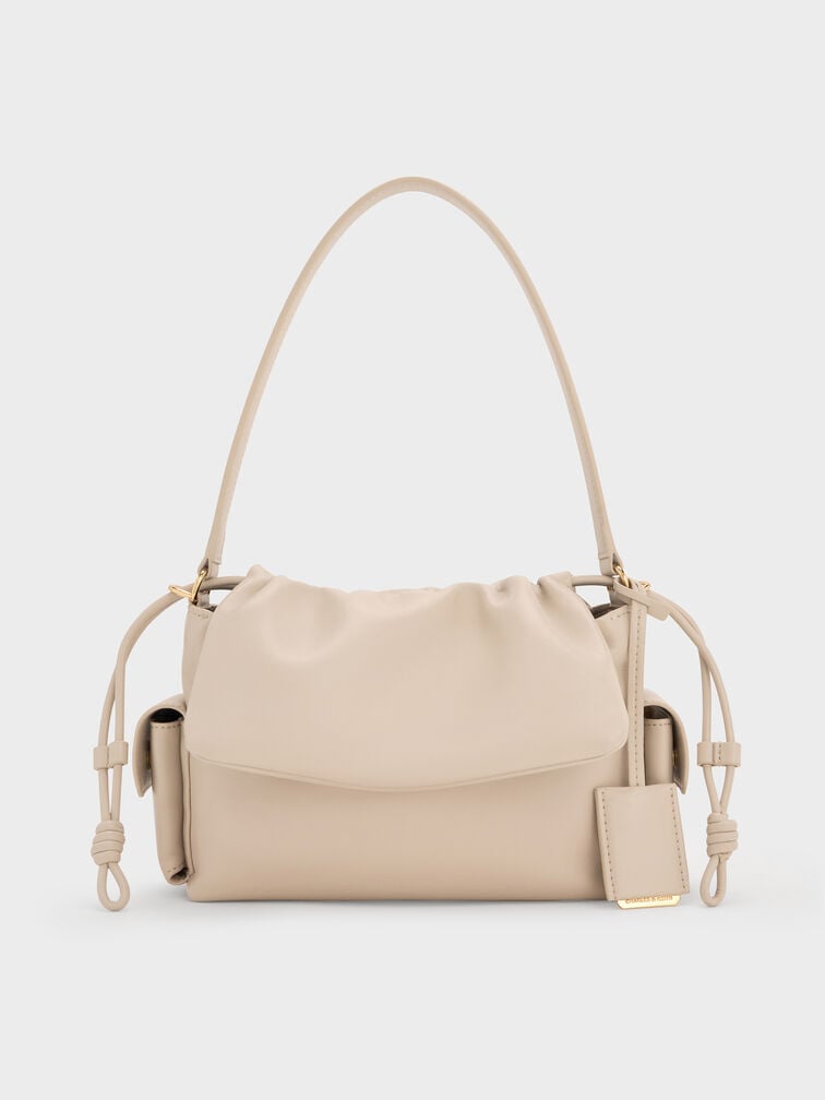 Khai Ruched-Flap Side-Pocket Top Handle Bag, Oat, hi-res