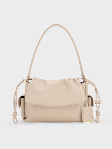 Khai Ruched-Flap Side-Pocket Top Handle Bag, Oat, hi-res