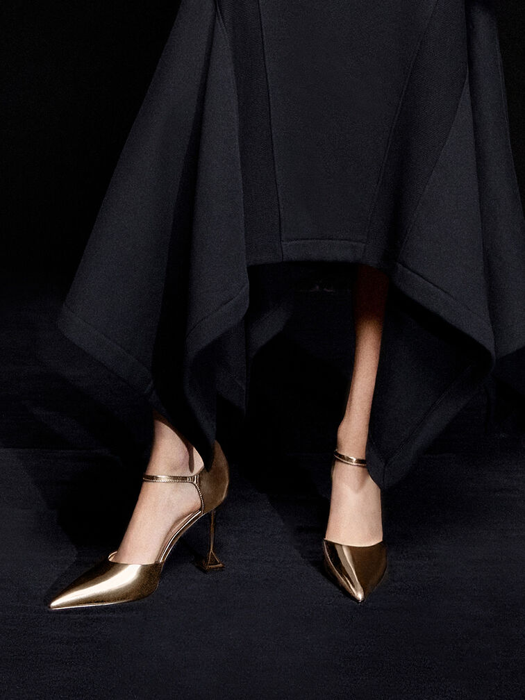 Jacqueline Leather Sculptural-Heel Pumps, Champagne, hi-res