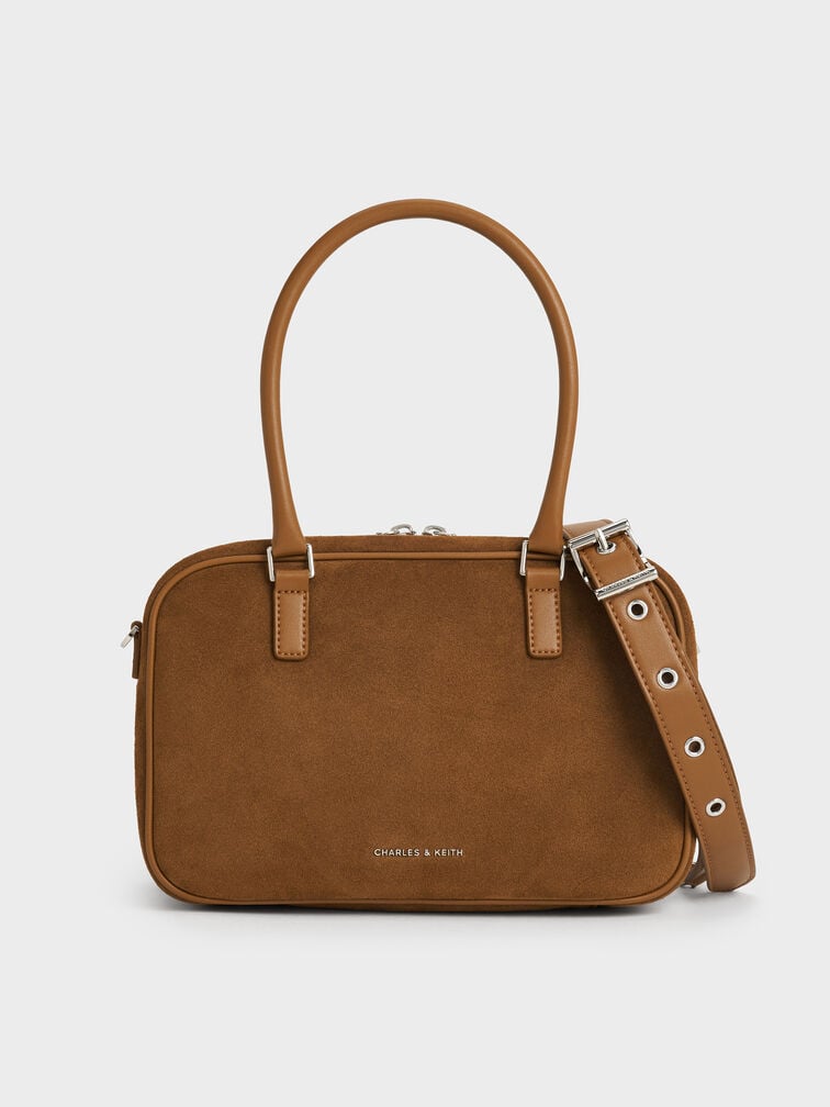 Sianna Recycled Suede Bowling Bag, Sienna Brown, hi-res