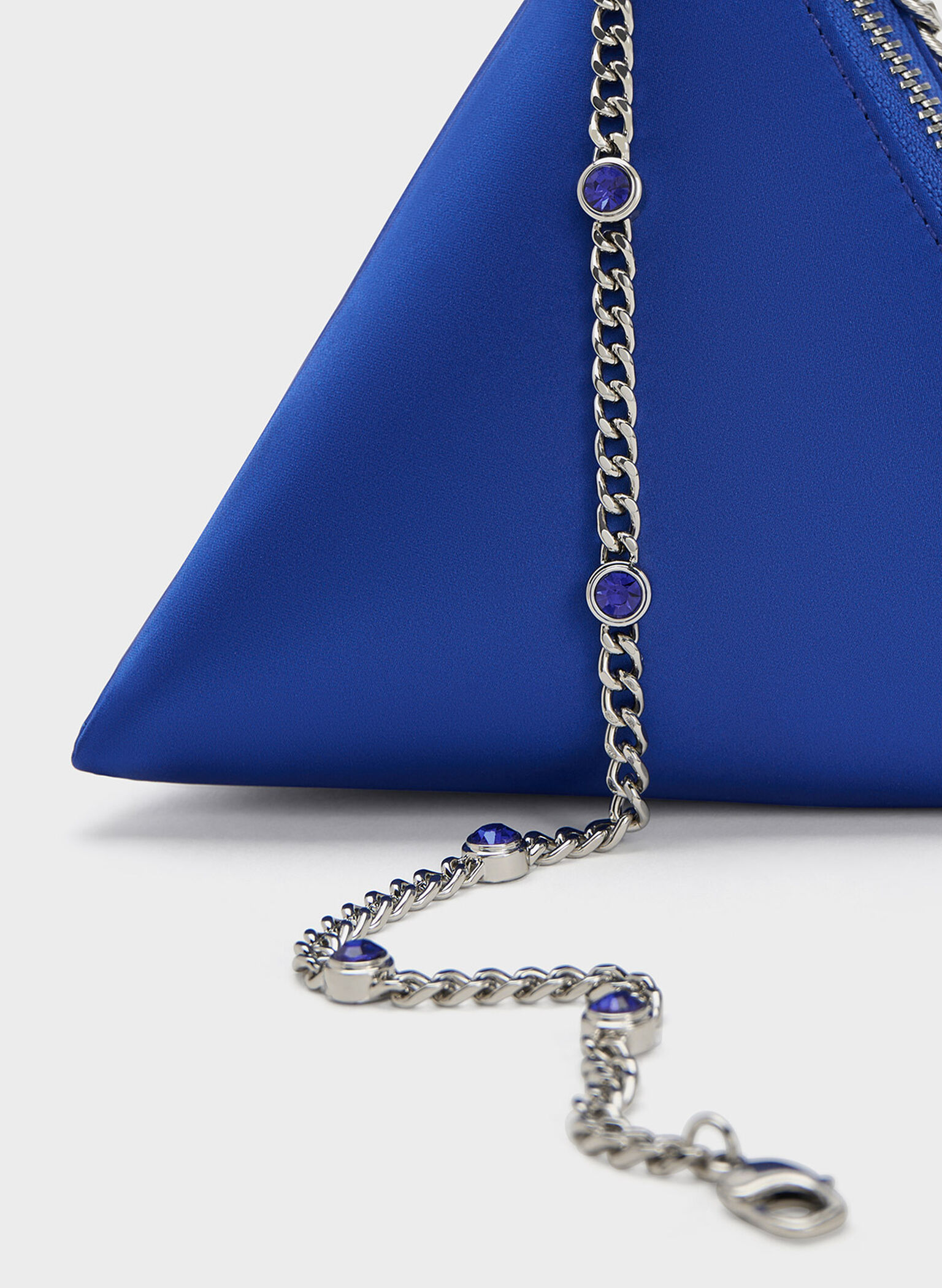 Hera Satin Pyramid Clutch, Blue, hi-res