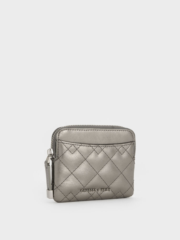 Duo Metallic Quilted Card Holder, Pewter, hi-res