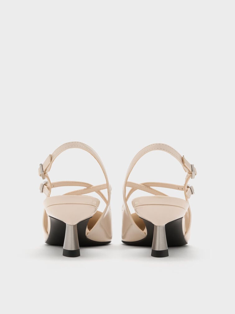 Pauline Patent Crossover Slingback Kitten Heels, Chalk, hi-res