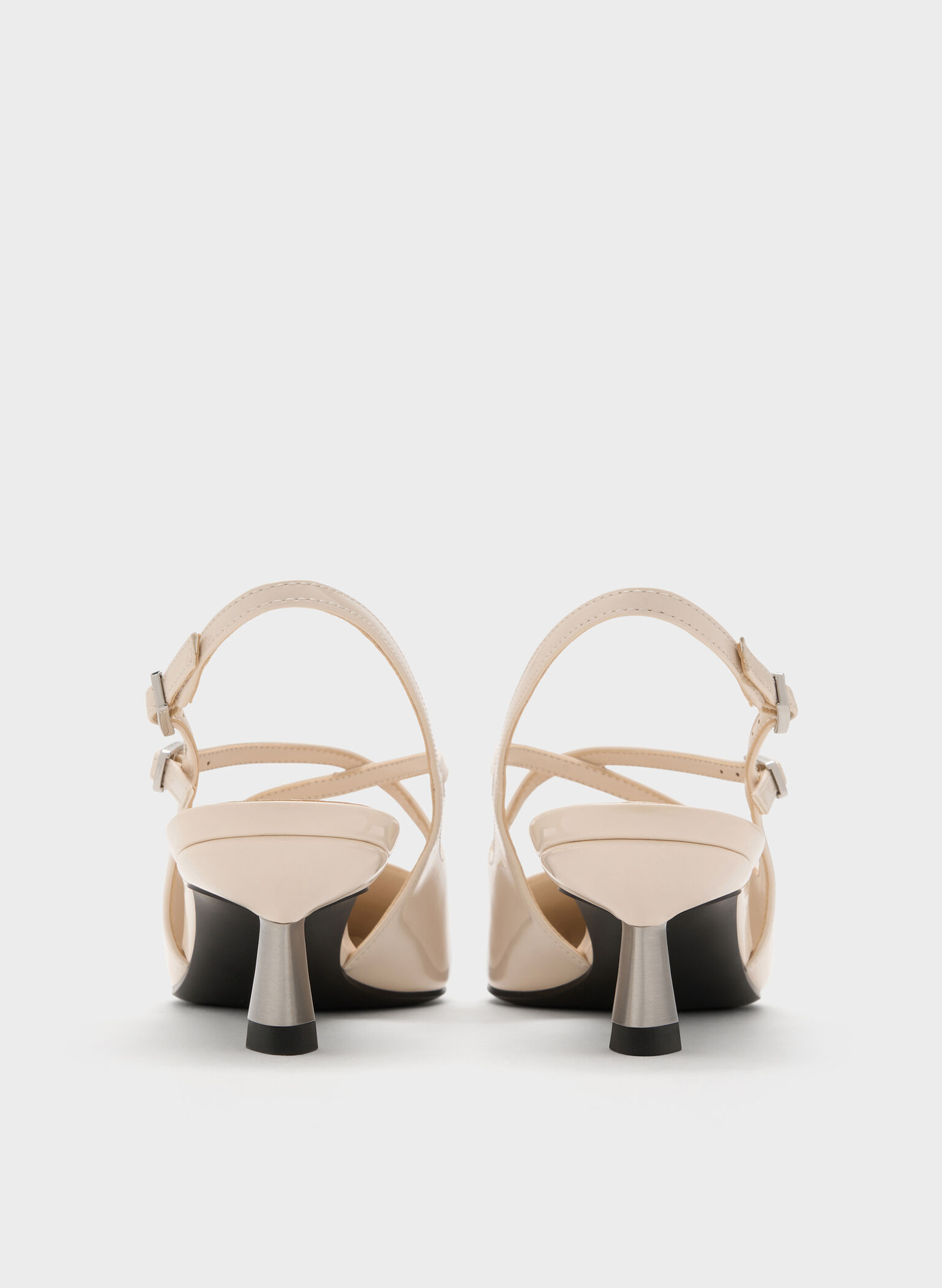 Pauline Patent Crossover Slingback Kitten Heels, Chalk, hi-res