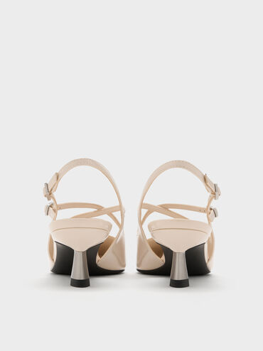 Pauline Patent Crossover Slingback Kitten Heels, Chalk, hi-res