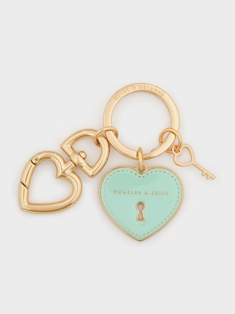 Heart Lock Keychain, Turquoise, hi-res