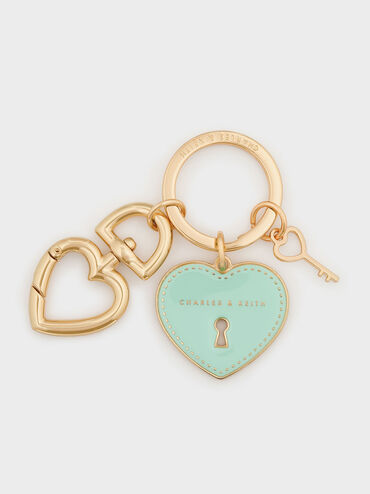 Heart Lock Keychain, Turquoise, hi-res