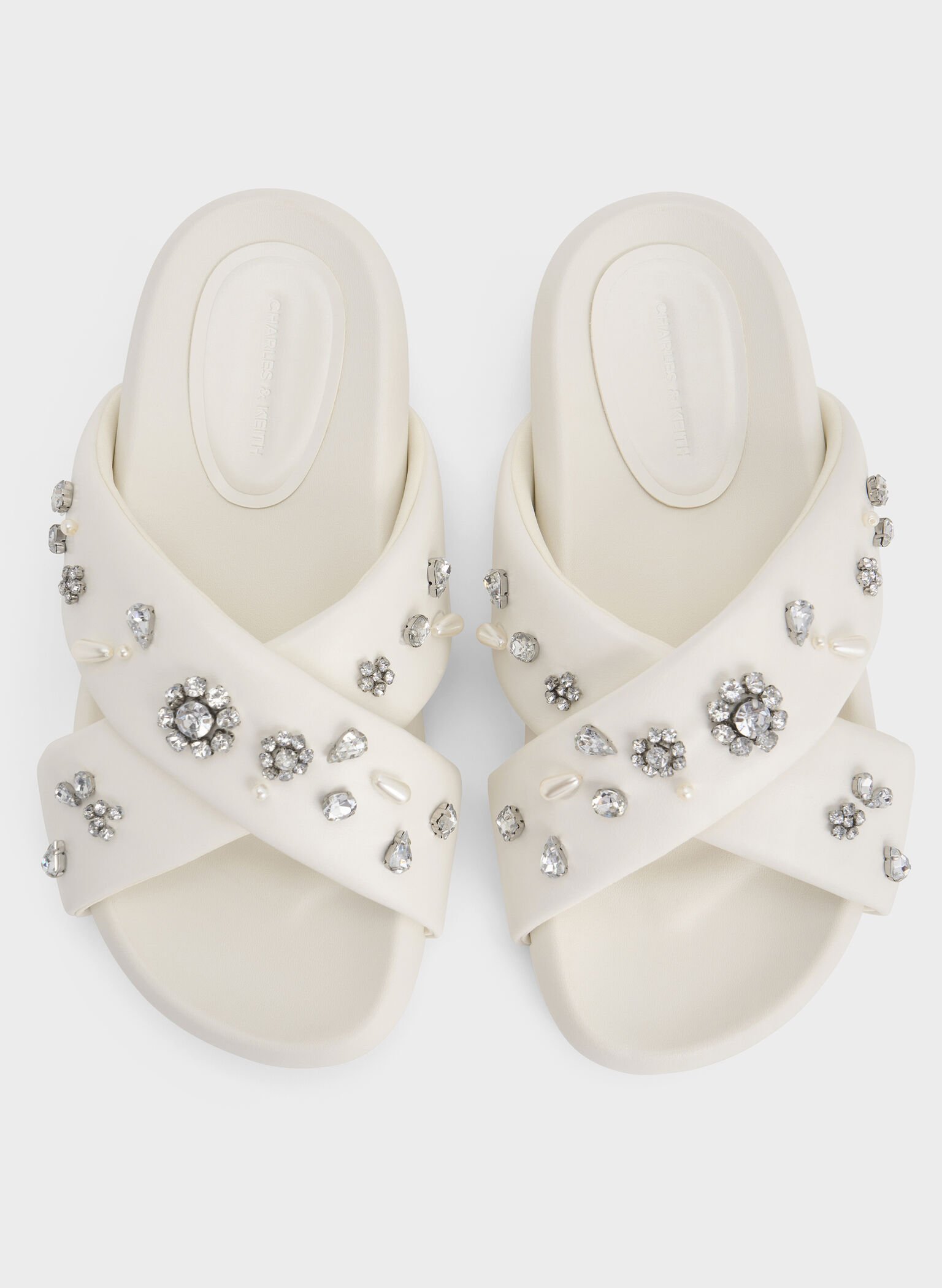 Gem & Pearl Flatform Sandals, White, hi-res