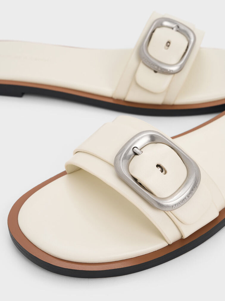 Buckle-Strap Slide Sandals, Chalk, hi-res