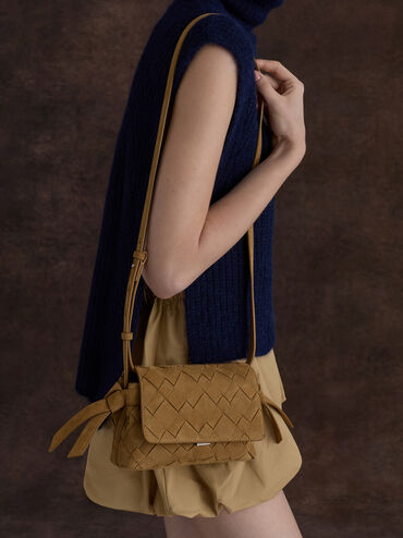 Ivette Recycled Suede Woven Crossbody Bag, Sahara Sand, hi-res