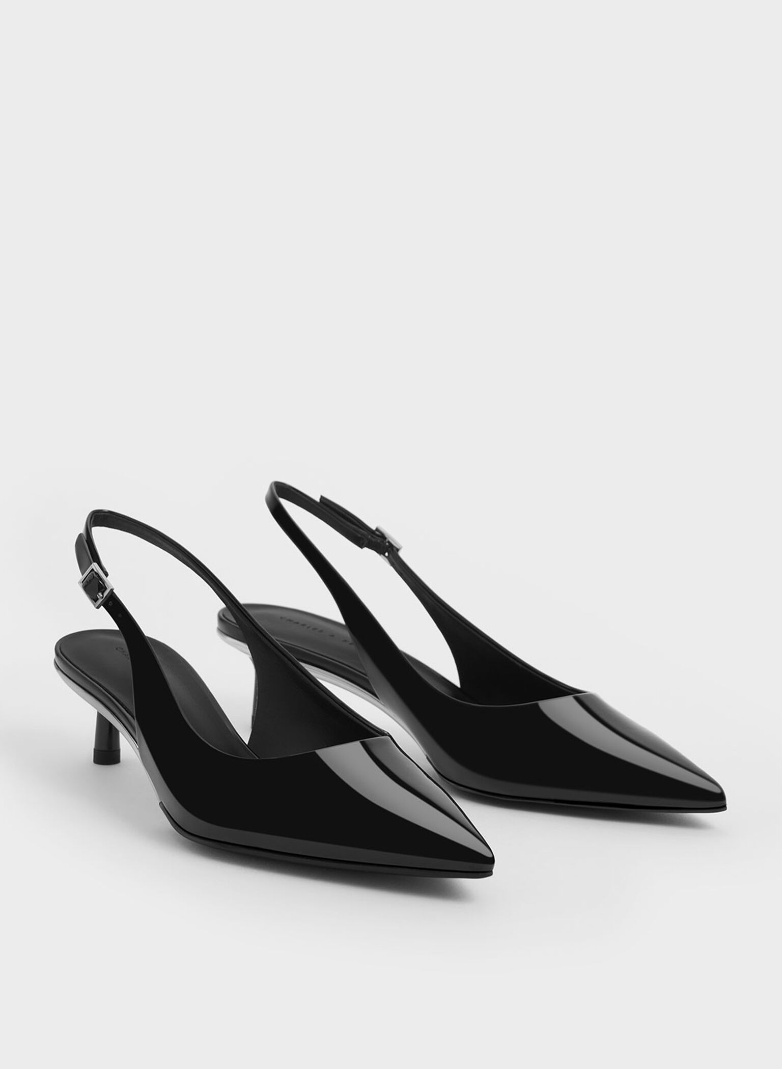 Patent Pointed-Toe Slingback Pumps, Black Patent, hi-res