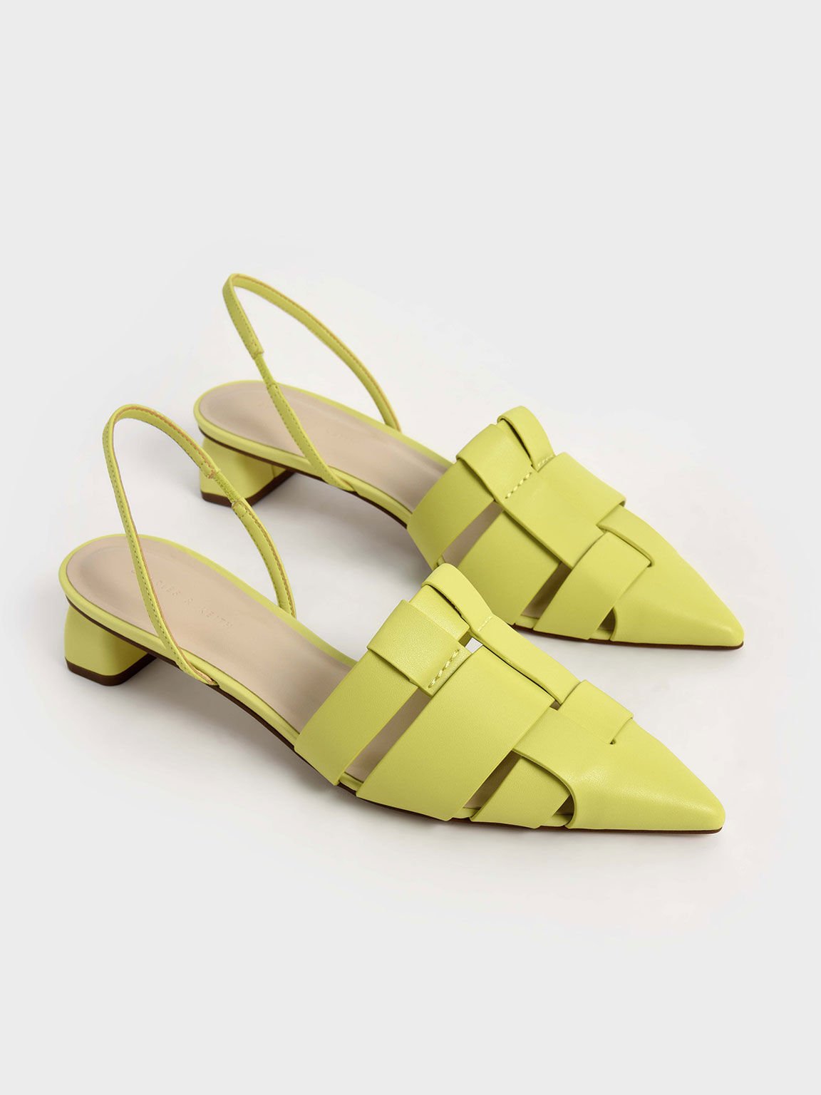 Woven Slingback Pumps, Lime, hi-res