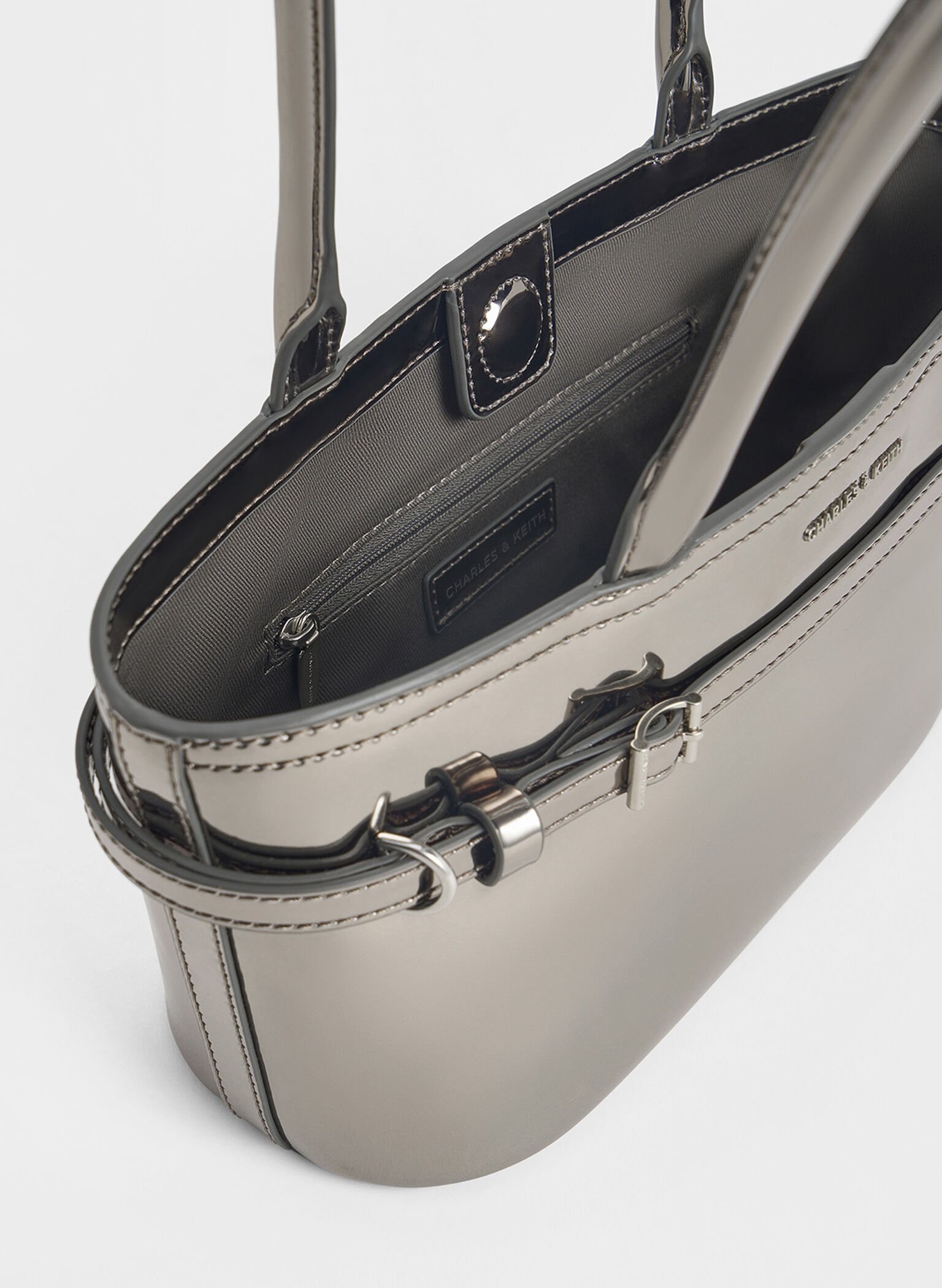 Sloane Metallic Elongated-Handle Shoulder Bag, Pewter, hi-res