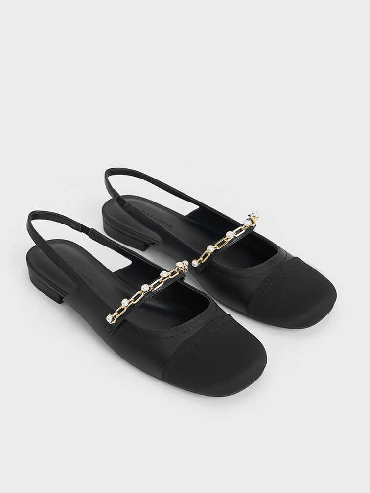 Rio Beaded Chain-Link Slingback Flats, Black, hi-res