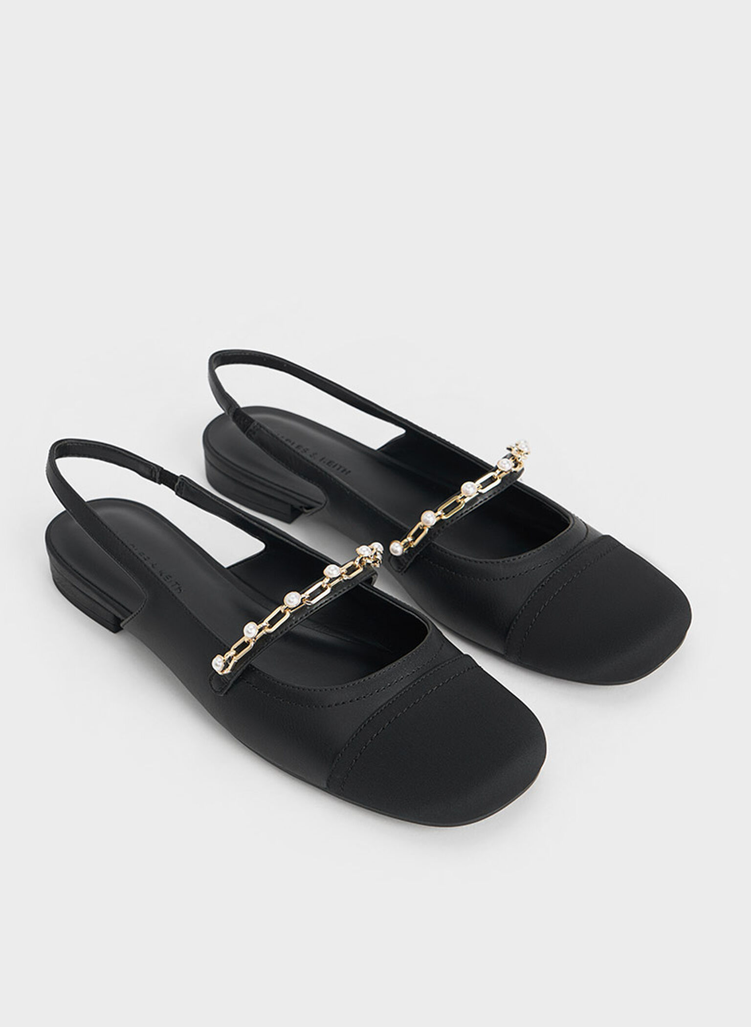 Rio Beaded Chain-Link Slingback Flats, Black, hi-res
