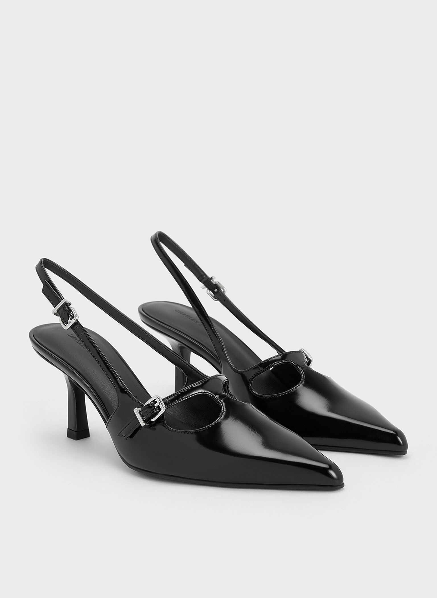 T-Bar Pointed-Toe Slingback Pumps, Black Box, hi-res
