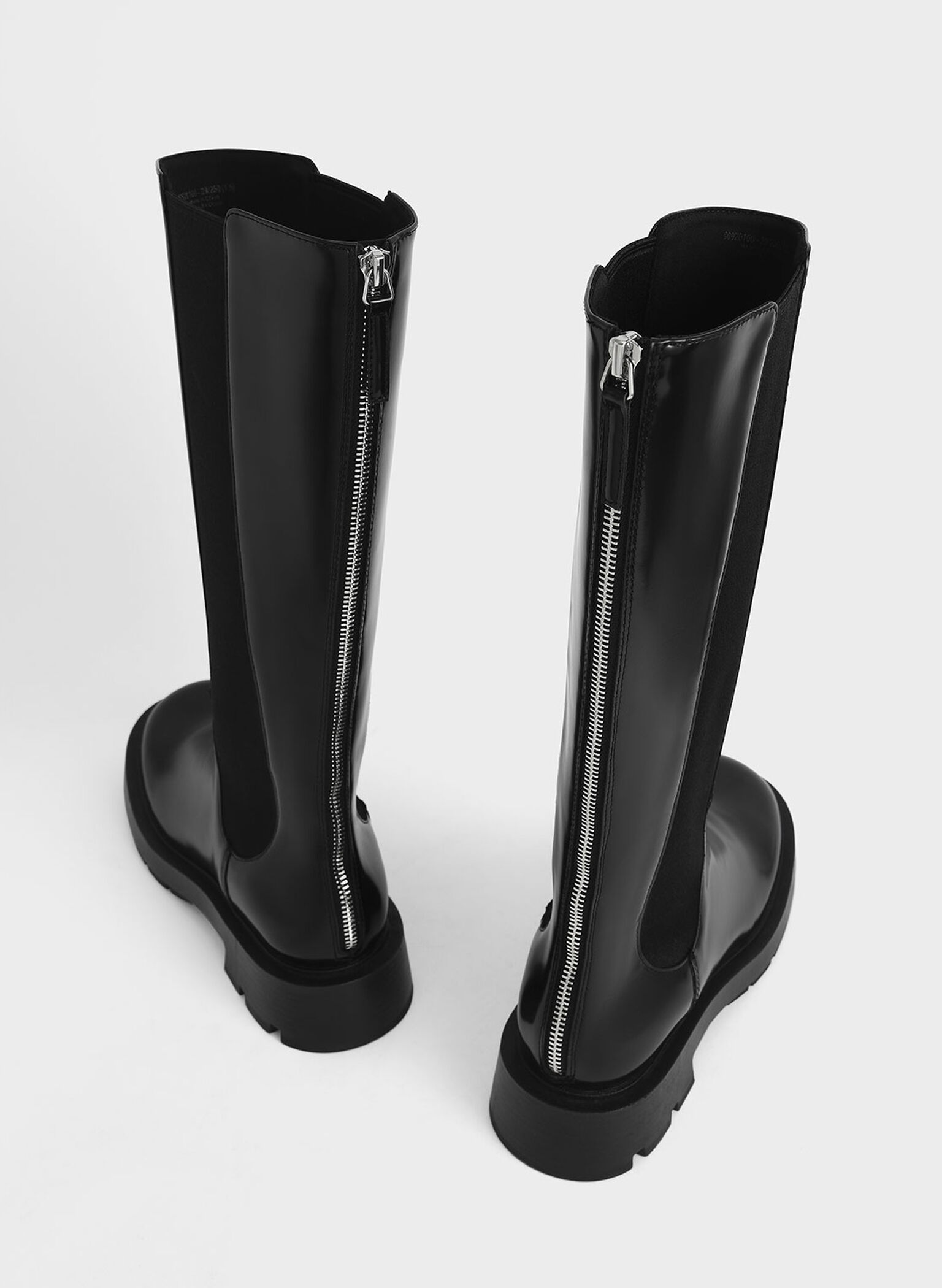Zip-Up Chelsea Knee Boots, Black, hi-res