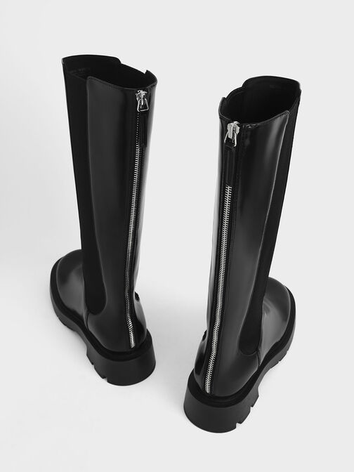Zip-Up Chelsea Knee Boots, Black, hi-res