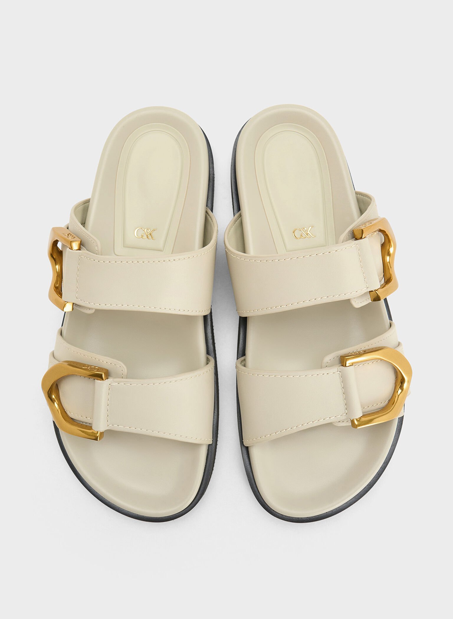 Gabine Buckled Leather Slides, Chalk, hi-res