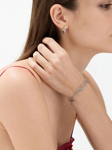 Malorie Crystal Heart Hoop Earrings, Silver, hi-res