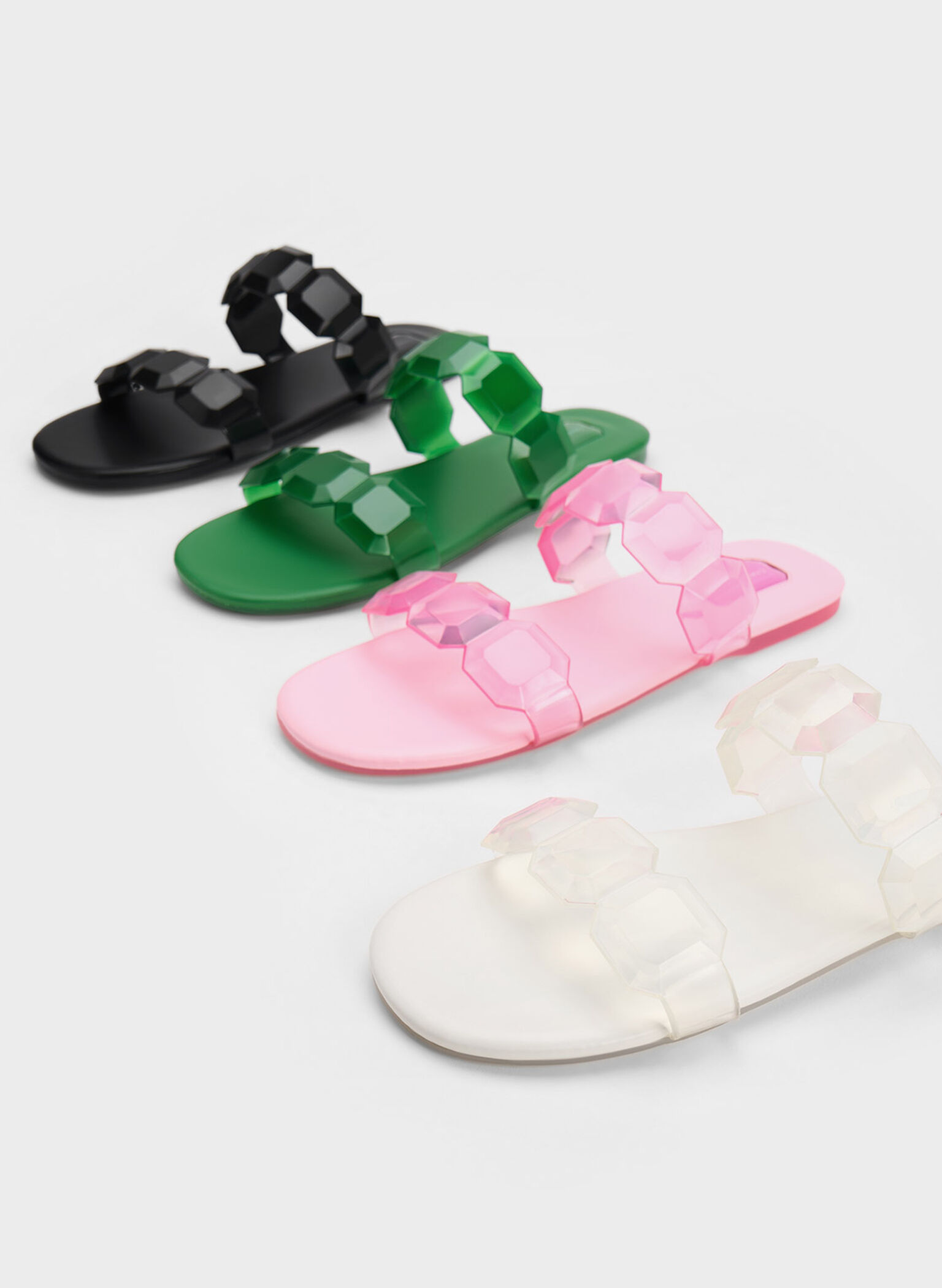 Fia Gem-Strap Slide Sandals, Black, hi-res