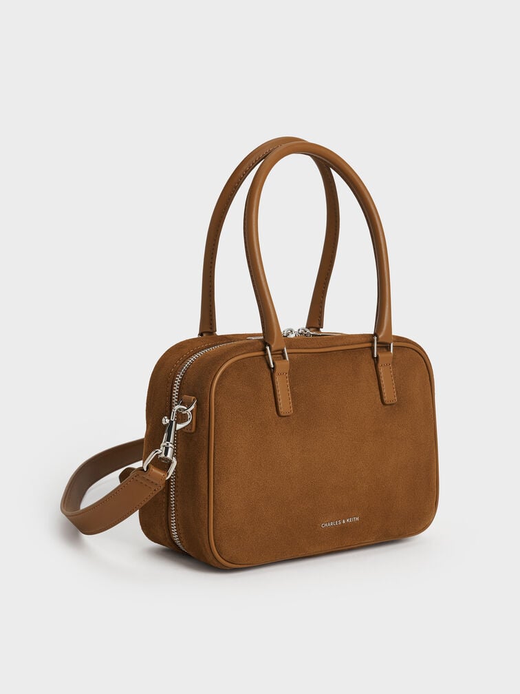 Sianna Recycled Suede Bowling Bag, Sienna Brown, hi-res