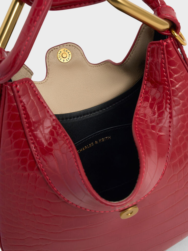 Mini Kora Croc-Effect Chain-Link Moon Bag, Crimson, hi-res
