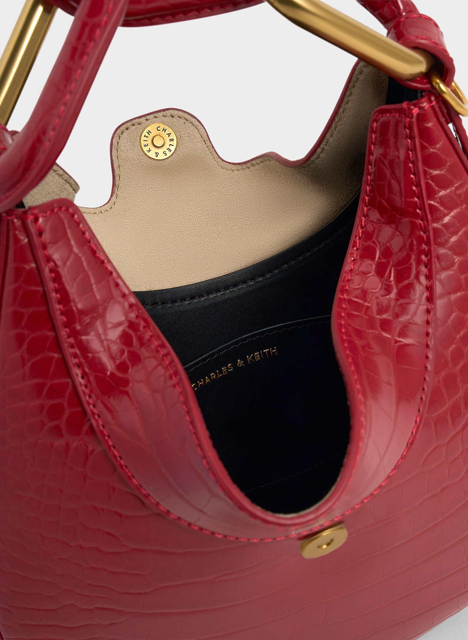Mini Kora Croc-Effect Chain-Link Moon Bag, Crimson, hi-res