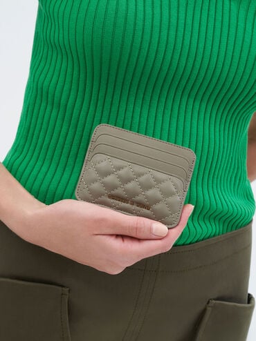 Cleo Quilted Card Holder, Taupe, hi-res