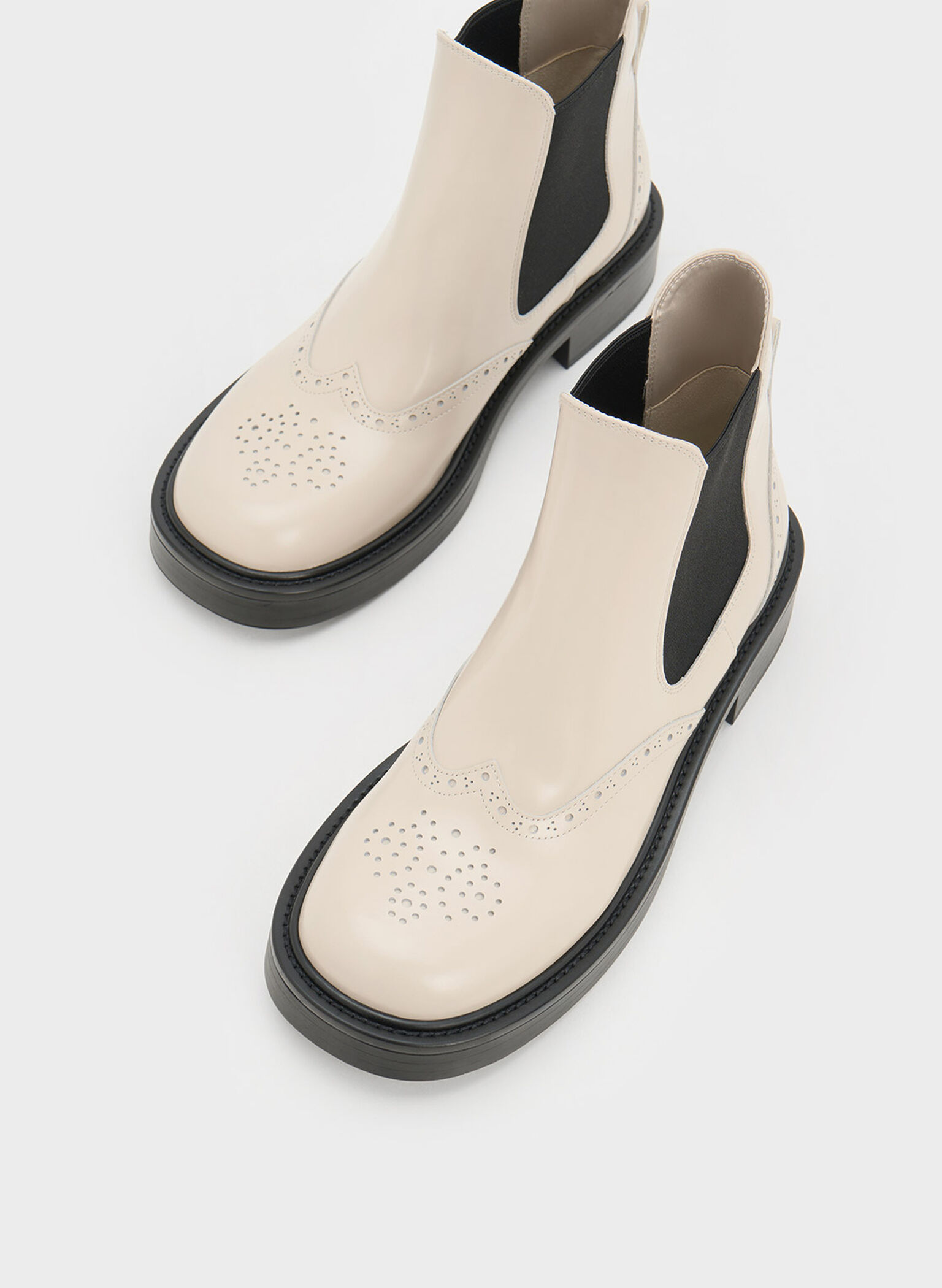 Brogue Leather Chelsea Boots, Chalk, hi-res