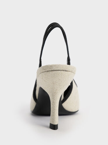 Anita Linen Buckled Pointed-Toe Slingback Pumps, Chalk, hi-res