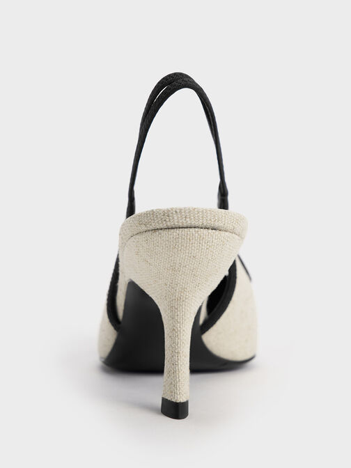 Anita Linen Buckled Pointed-Toe Slingback Pumps, Chalk, hi-res