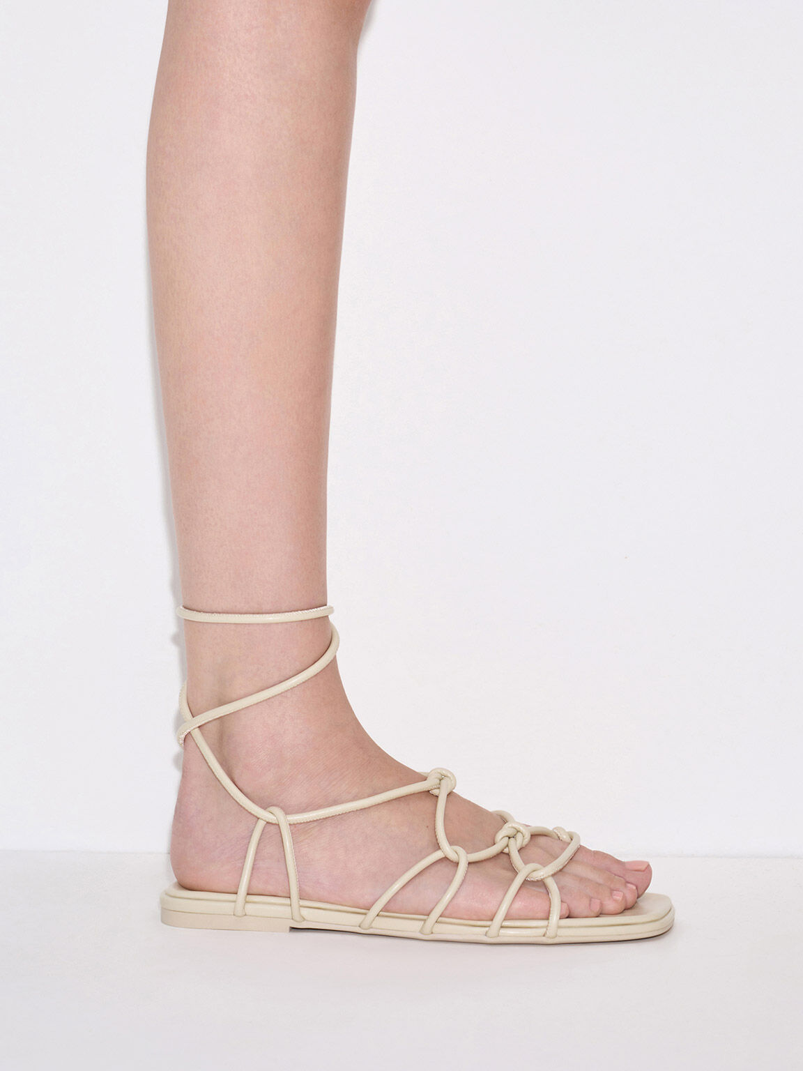 Beige ankle strap flat sandals clearance
