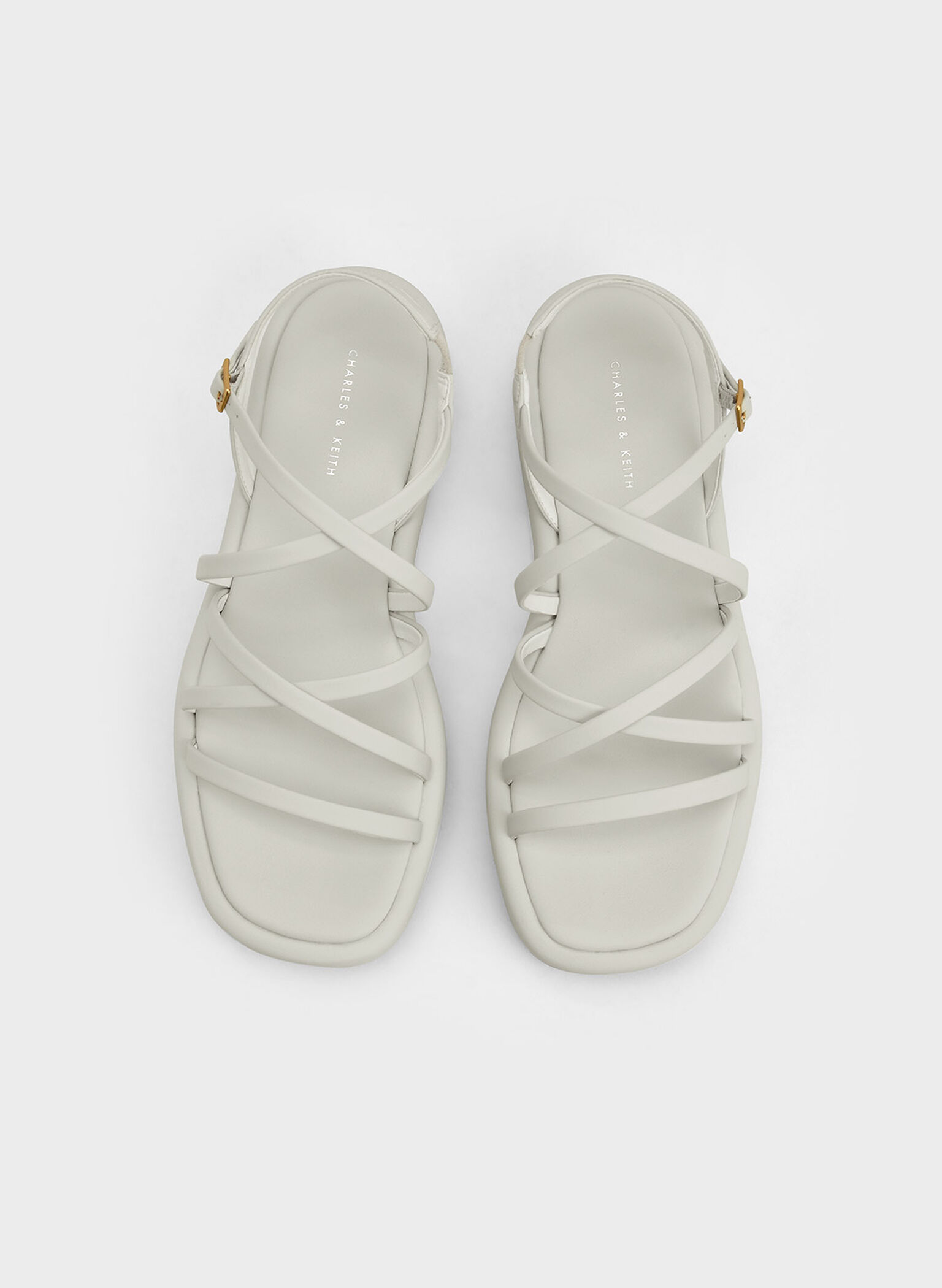 Strappy Padded Flatforms, White, hi-res