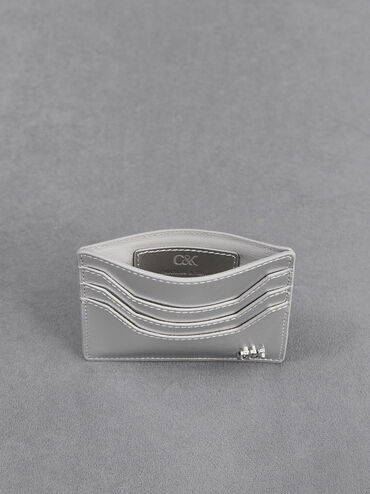 Carli Metallic Leather Multi-Slot Card Holder, Silver, hi-res