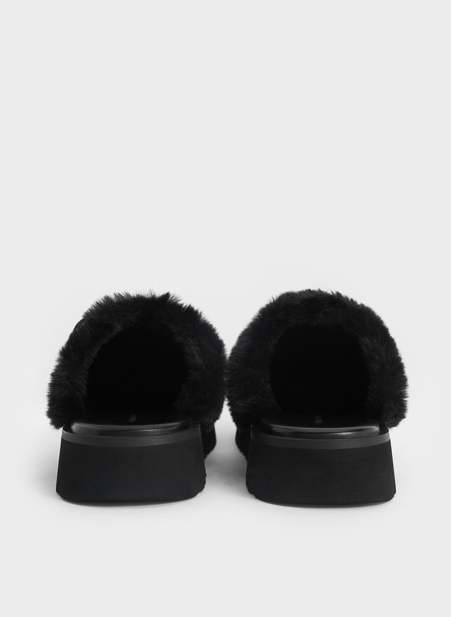 Hannah Textured Fur-Trim Buckled Mules, Black, hi-res