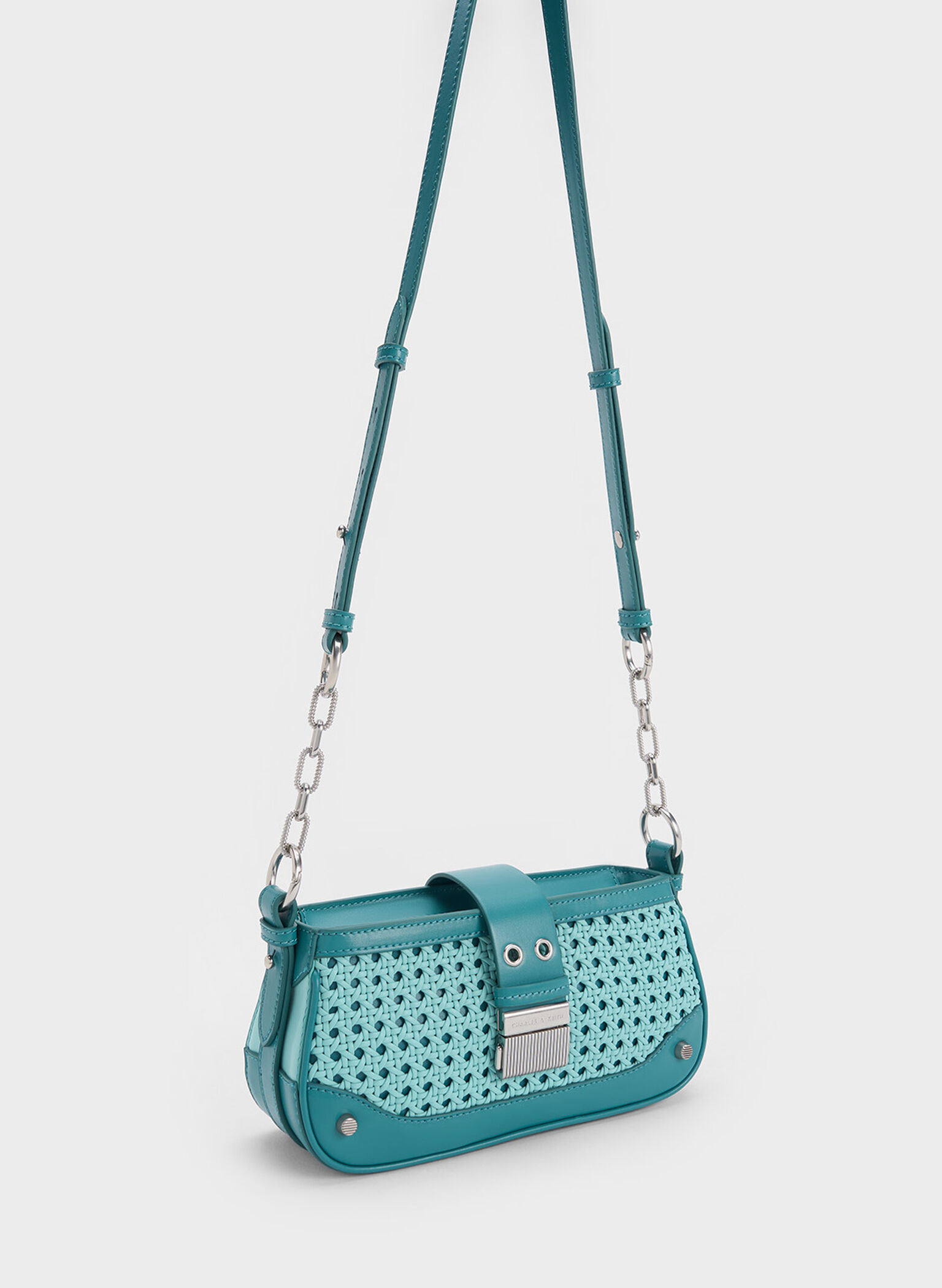 Winslet Woven Belted Shoulder Bag, Turquoise, hi-res
