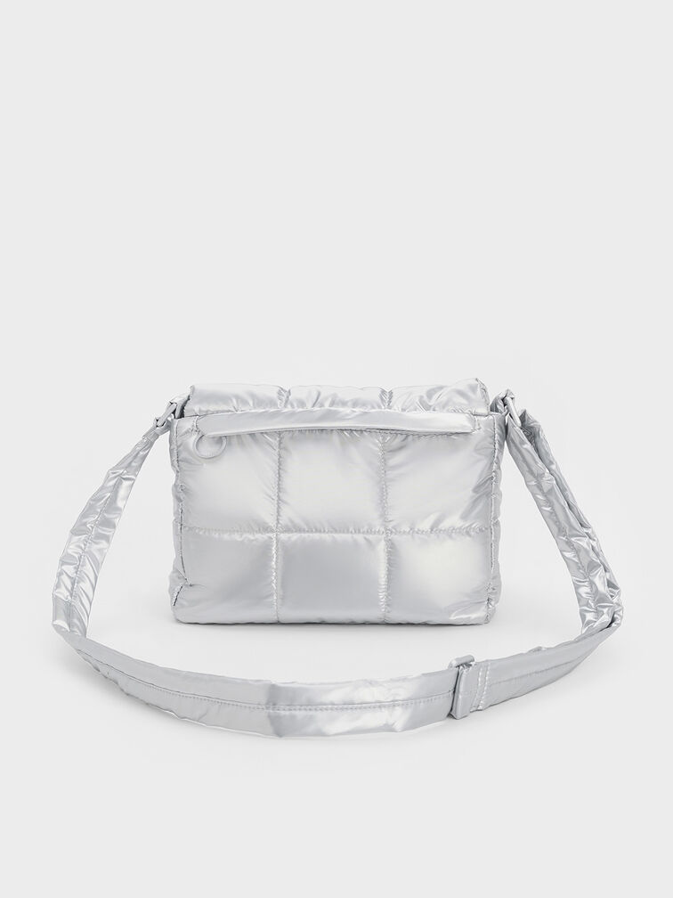 Mini Errya Nylon Quilted Puffy Crossbody Bag, Silver, hi-res