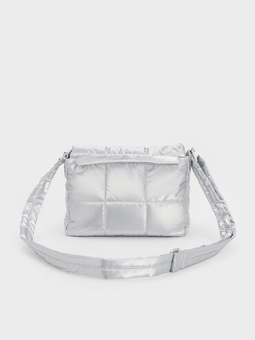 Mini Errya Nylon Quilted Puffy Crossbody Bag, Silver, hi-res