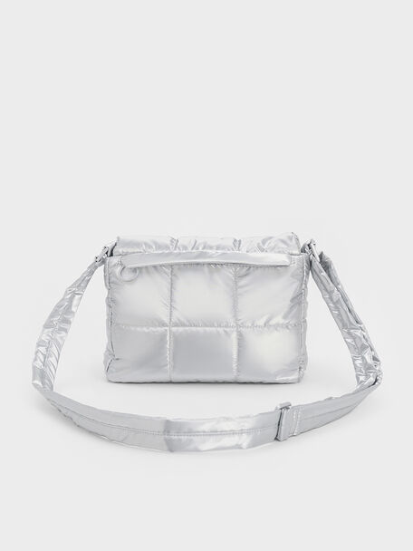 Mini Errya Nylon Quilted Puffy Crossbody Bag, Silver, hi-res