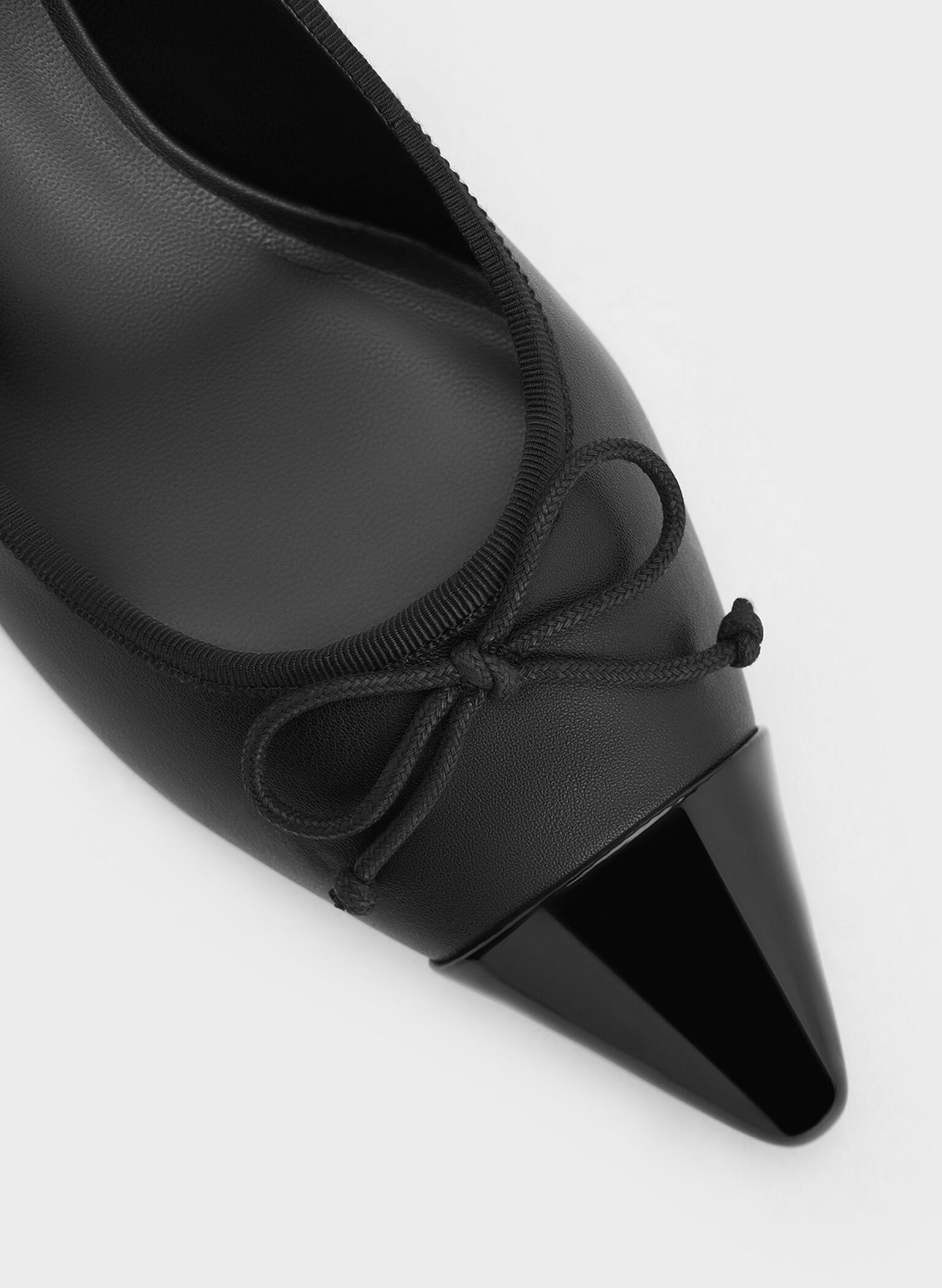 Bow Pointed Cap-Toe Pumps, Black, hi-res
