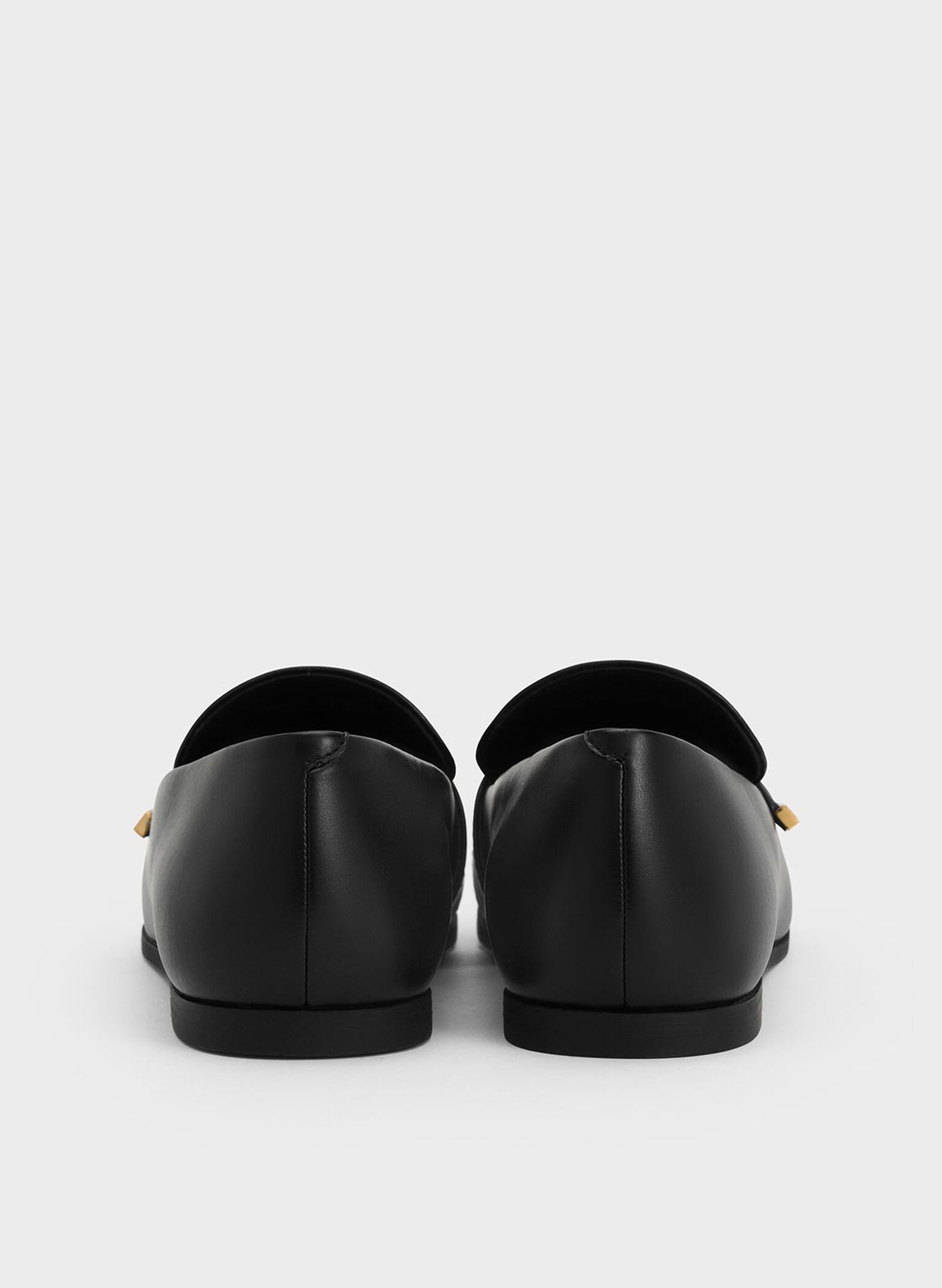 Almond-Toe Flat Loafers, Black, hi-res