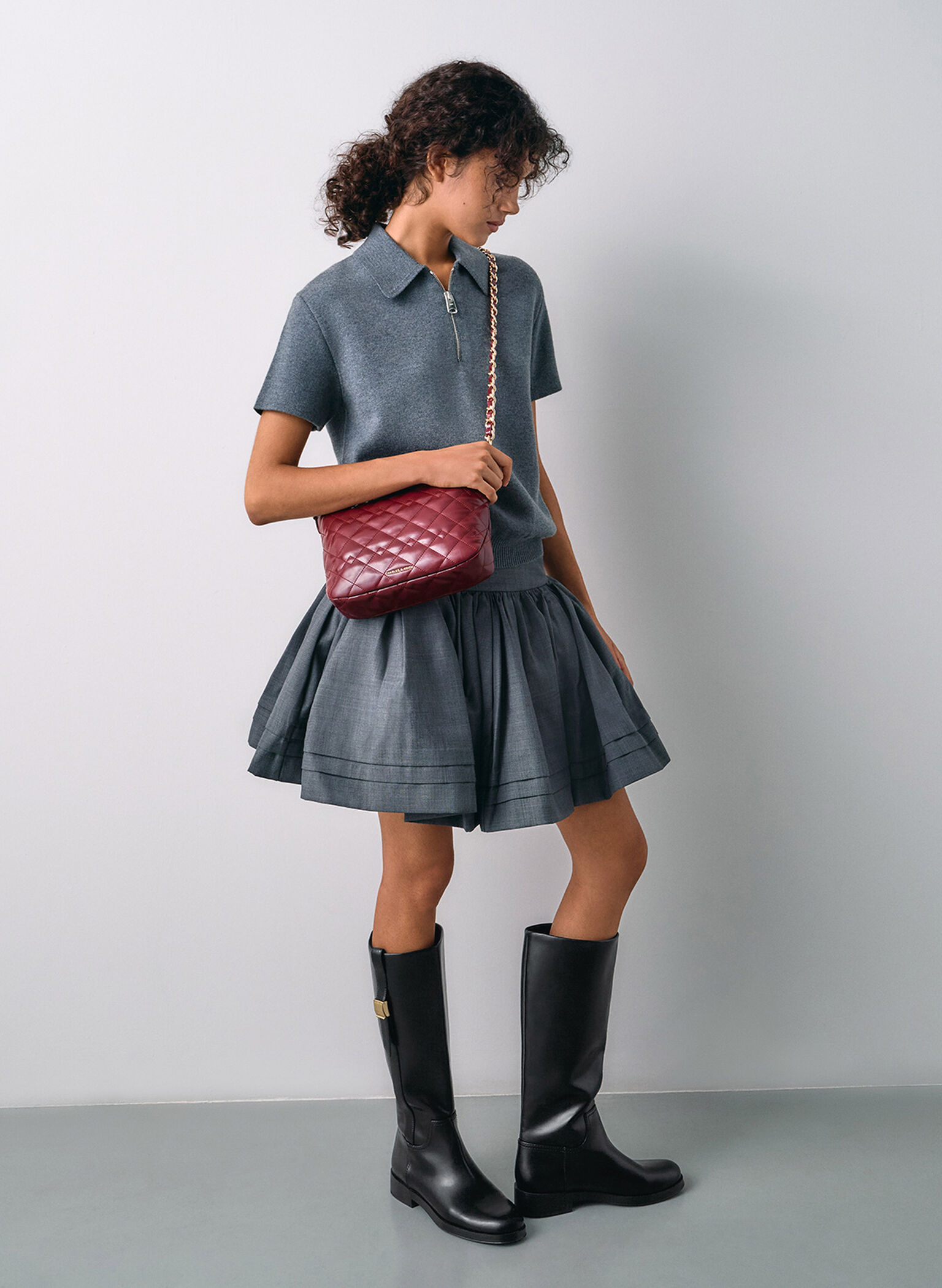 Duo Quilted Slouchy Hobo Bag, Burgundy, hi-res