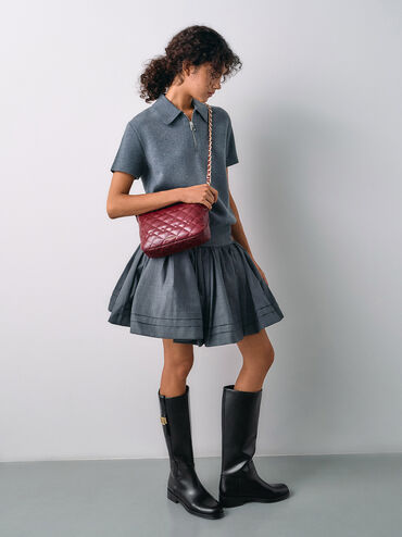 Duo Quilted Slouchy Hobo Bag, Burgundy, hi-res