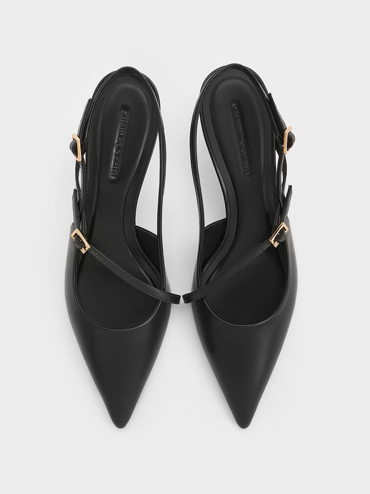 Buckled Sculptural-Heel Slingback Pumps, Black, hi-res