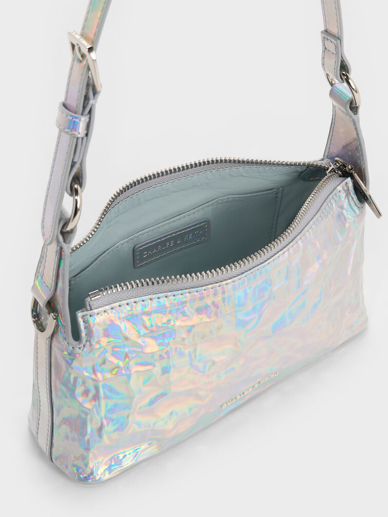 Lark Holographic Crinkle-Effect Shoulder Bag, Prism Silver, hi-res